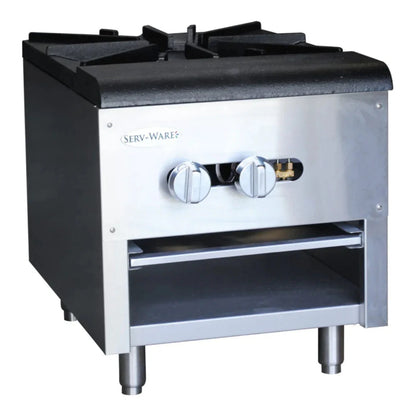 Serv-Ware SSSP-1 18” Dual Ring Cast Iron Stock Pot with 1 Burner and 1 Open Front Cabinet, Natural Gas, 110,000 BTU - SSSP-1