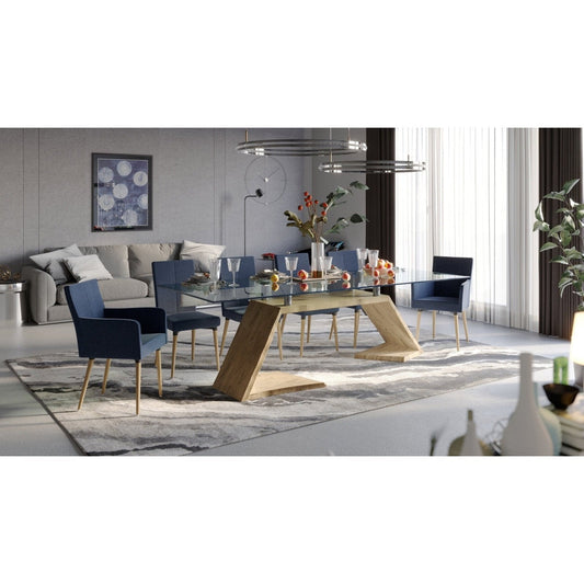 Maxima House Dining Set GOR 7 pcs. modern Glass top Dining Table with 6 chairs - SCANDI079K-273