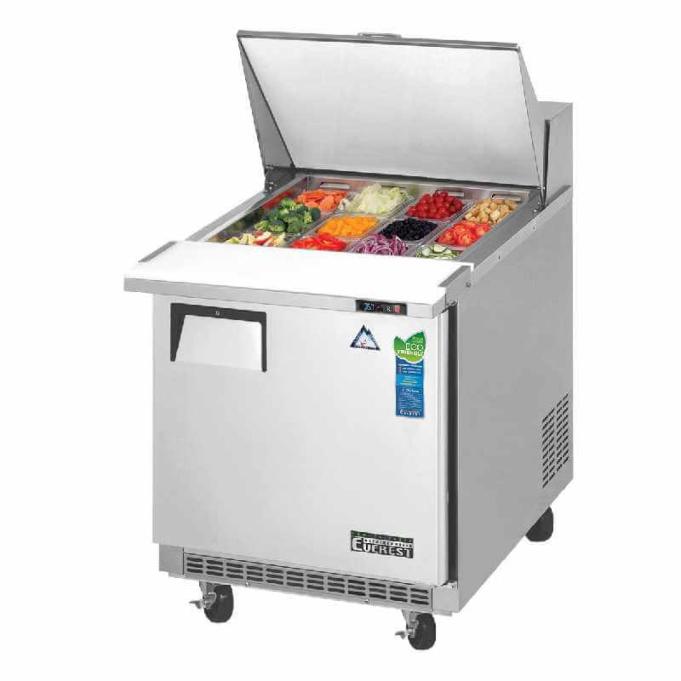 Everest - EPBR1, Commercial 27" 12 Pan Salad Sandwich Food Prep Table Refrigerator One Section Mega Top - EPBR1