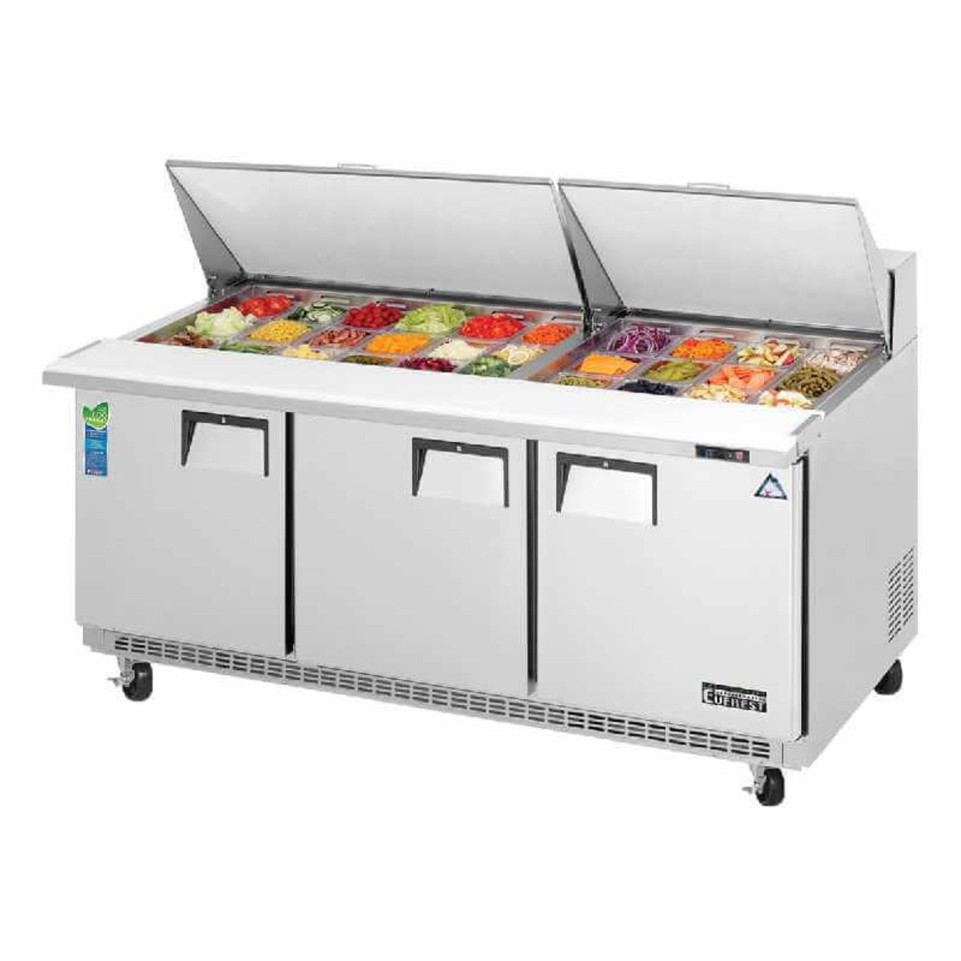 Everest - EPBR3, Commercial 71" 30 Pan Salad Sandwich Food Prep Table Refrigerator 3 Section Mega Top - EPBR3
