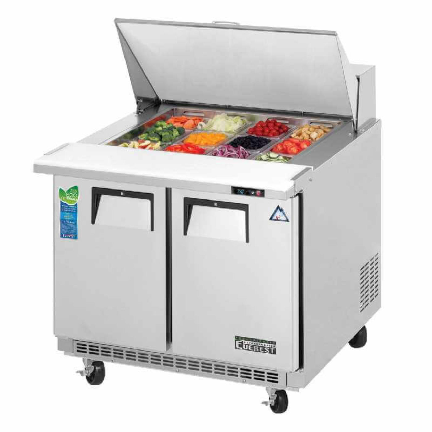 Everest - EPBNSR2, Commercial 35" 8 Pan Salad Sandwich Food Prep Table Refrigerator Two Section - EPBNSR2