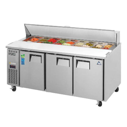Everest - EPR3, Commercial 71" 18 Pan Salad Sandwich Food Prep Table Refrigerator 3 Section - EPR3