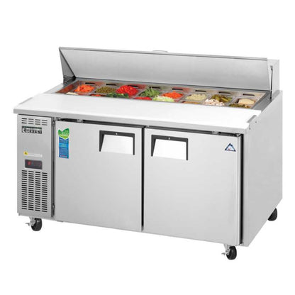 Everest - EPWR2, Commercial 59" 16 Pan Salad Sandwich Food Prep Table Refrigerator Two Section - EPWR2