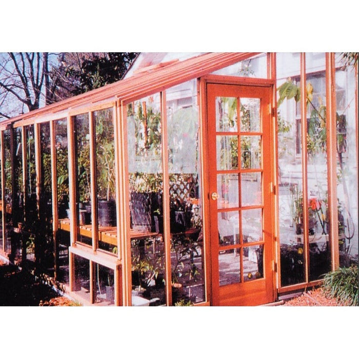 Santa Barbara | 6ft or 9ft Wide Deluxe Redwood Lean-To Glass Greenhouse/Sunroom Premium Package, 3/16 in Glass Glazing, Pre-assembled Panels