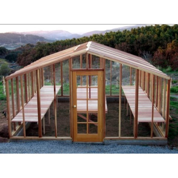 Santa Barbara | Deluxe Redwood Glass Greenhouse/Sunroom Premium Package With 3/16 inch Glass Glazing and Pre-assembled Panels - SB-DE-98