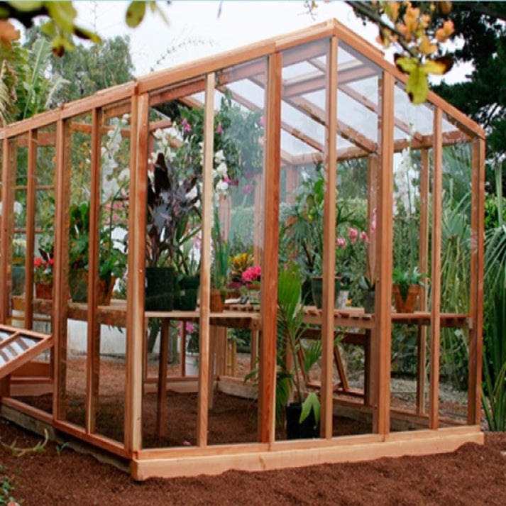 Santa Barbara | Deluxe Redwood Glass Greenhouse/Sunroom Premium Package With 3/16 inch Glass Glazing and Pre-assembled Panels - SB-DE-98