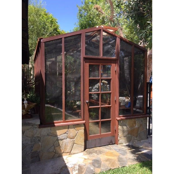 Santa Barbara | Deluxe Redwood Glass Greenhouse/Sunroom Premium Package With 3/16 inch Glass Glazing and Pre-assembled Panels - SB-DE-98