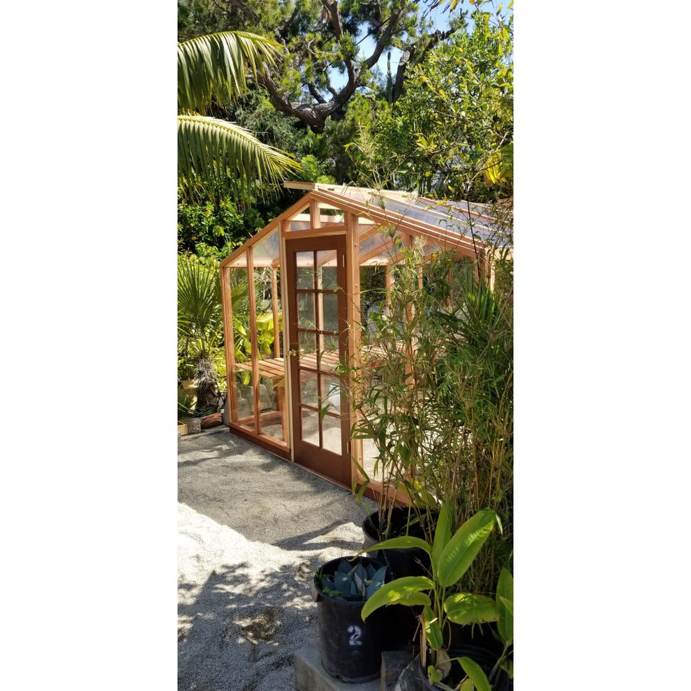 Santa Barbara | Deluxe Redwood Glass Greenhouse/Sunroom Premium Package With 3/16 inch Glass Glazing and Pre-assembled Panels - SB-DE-98