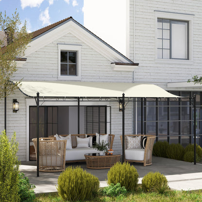 Outsunny 10' x 16' Wall-Mounted Metal Patio Canopy with Drainage Holes, Cream White - 84C-582V00CW