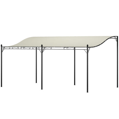 Outsunny 10' x 16' Wall-Mounted Metal Patio Canopy with Drainage Holes, Cream White - 84C-582V00CW