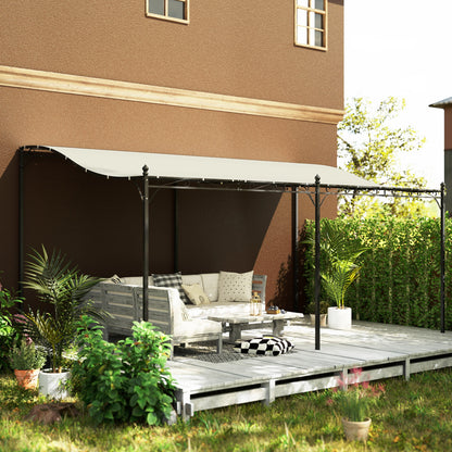 Outsunny 10' x 16' Wall-Mounted Metal Patio Canopy with Drainage Holes, Cream White - 84C-582V00CW