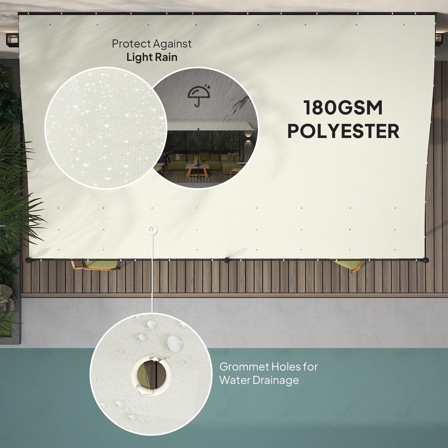 Outsunny 10' x 16' Wall-Mounted Metal Patio Canopy with Drainage Holes, Cream White - 84C-582V00CW