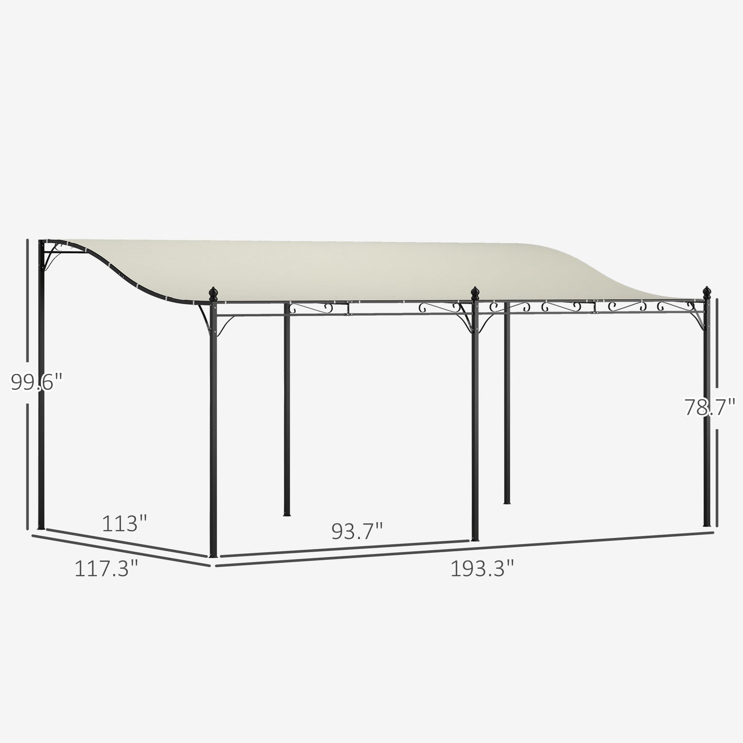 Outsunny 10' x 16' Wall-Mounted Metal Patio Canopy with Drainage Holes, Cream White - 84C-582V00CW