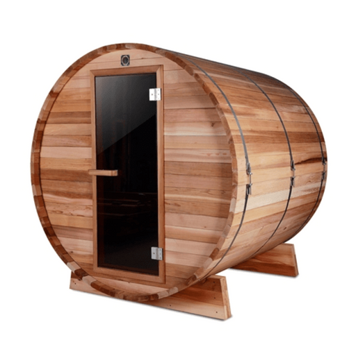 Aleko Sauna's Rustic Western Red Cedar Barrel Sauna - 4 Person