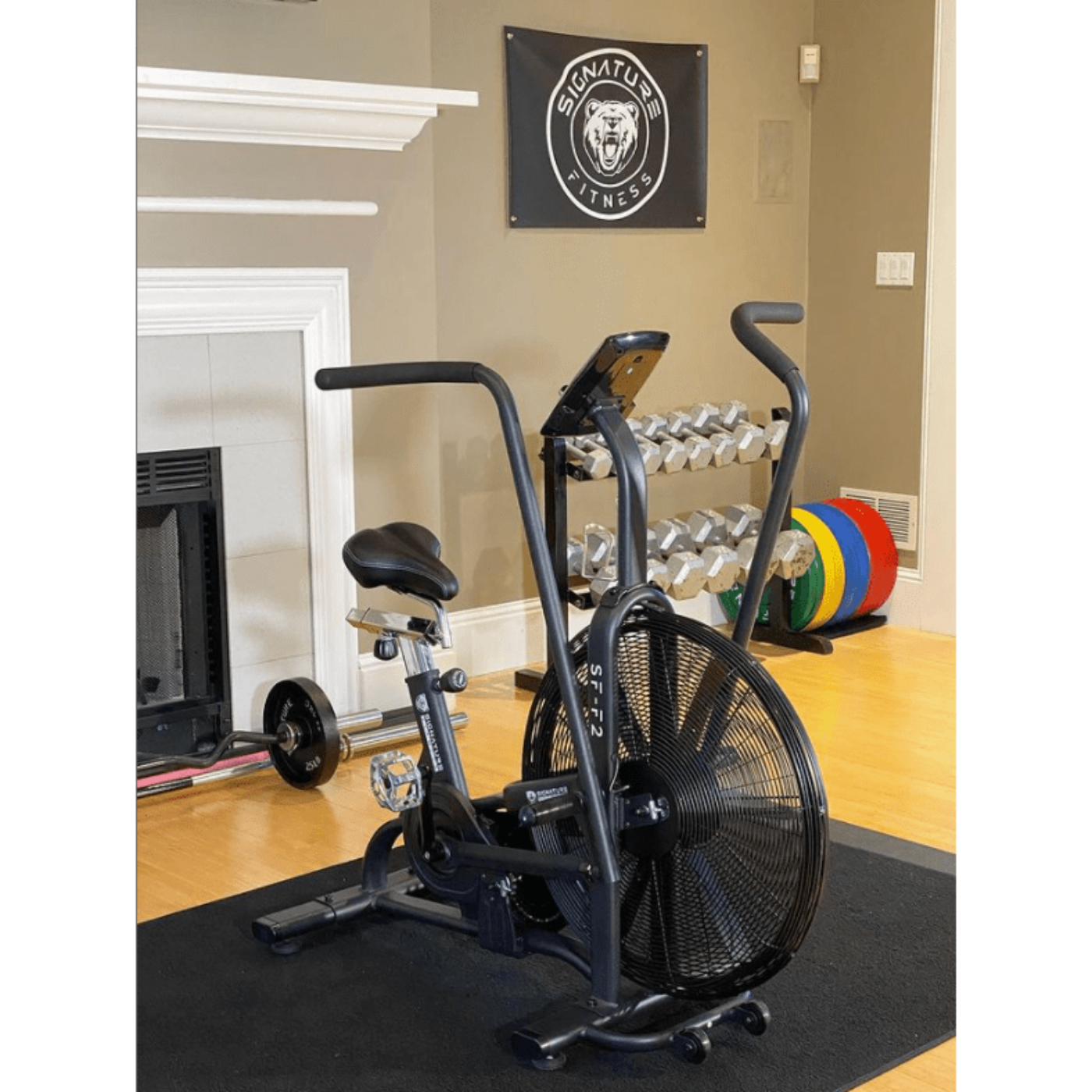 Signature Fitness Upright Fan Bike with Adjustable Seat and Handlebars for HIIT and Cardio Training -SF-F2