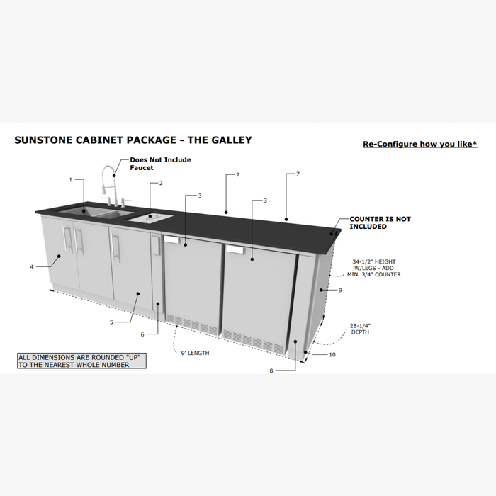 Sunstone Metal Products Galley 9 Foot Clean & Prep Cabinet Island Package SCPGALLEY