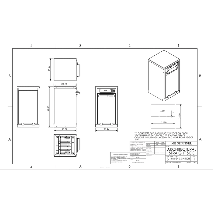 MB Sentinel Box Sentinel Dual Door w/ Letter Slot Straight Sided Cabinet for In Home install - Combination Mail and Package Box - MBS0000172