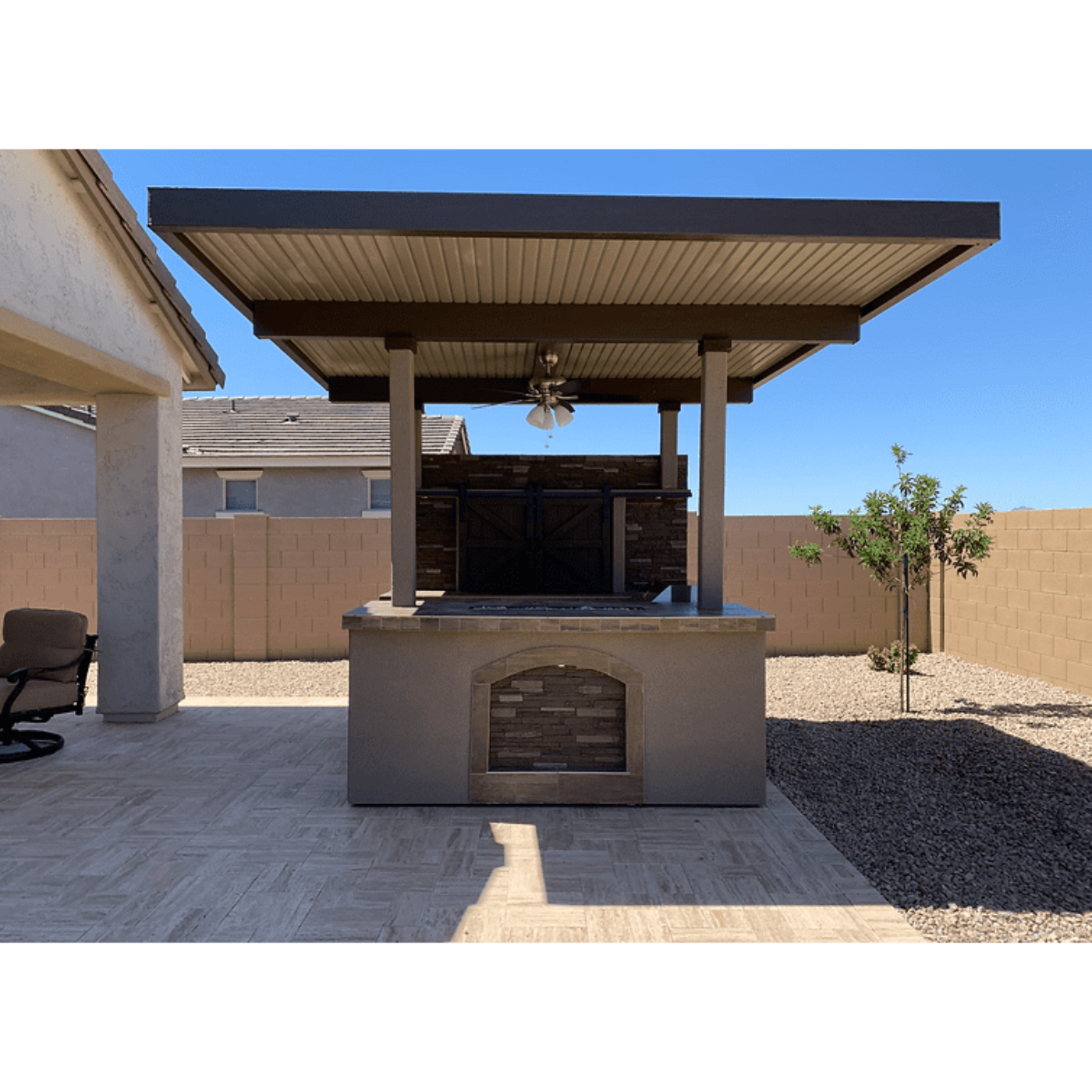 KoKoMo Barn Door TV Wall BBQ Island Pergola Firepit 4 Burner Built In BBQ St. Croix - St.CroixBarnDoorTVWall