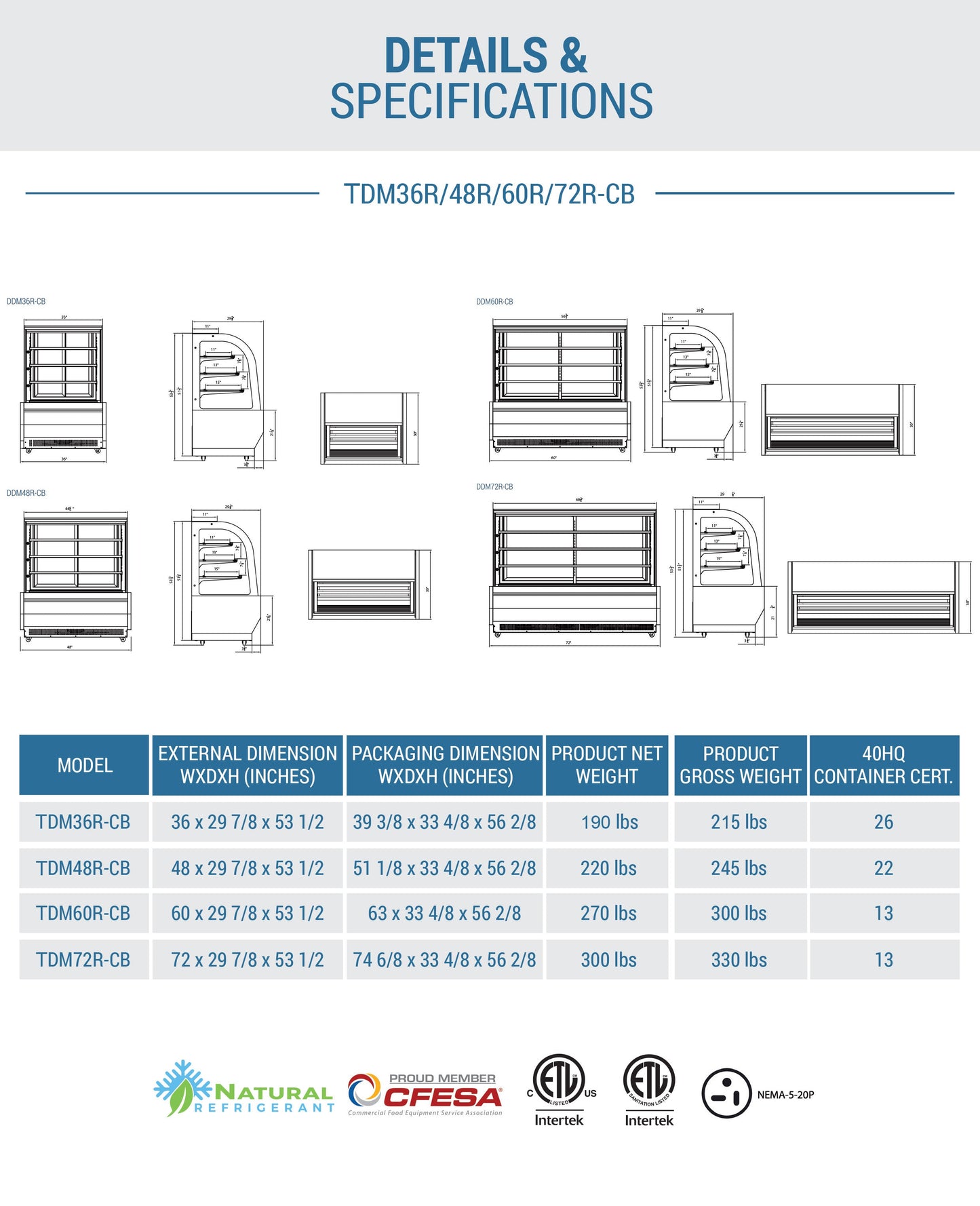 Chef AAA - 48" Curved Glass Bakery Case - TDB48R-CB