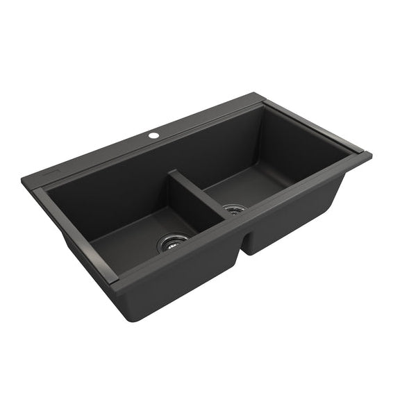 Bocchi 34" Undermount Double Bowl Composite Workstation Kitchen Sink with Covers in Matte Black - 1618-504-0126HP