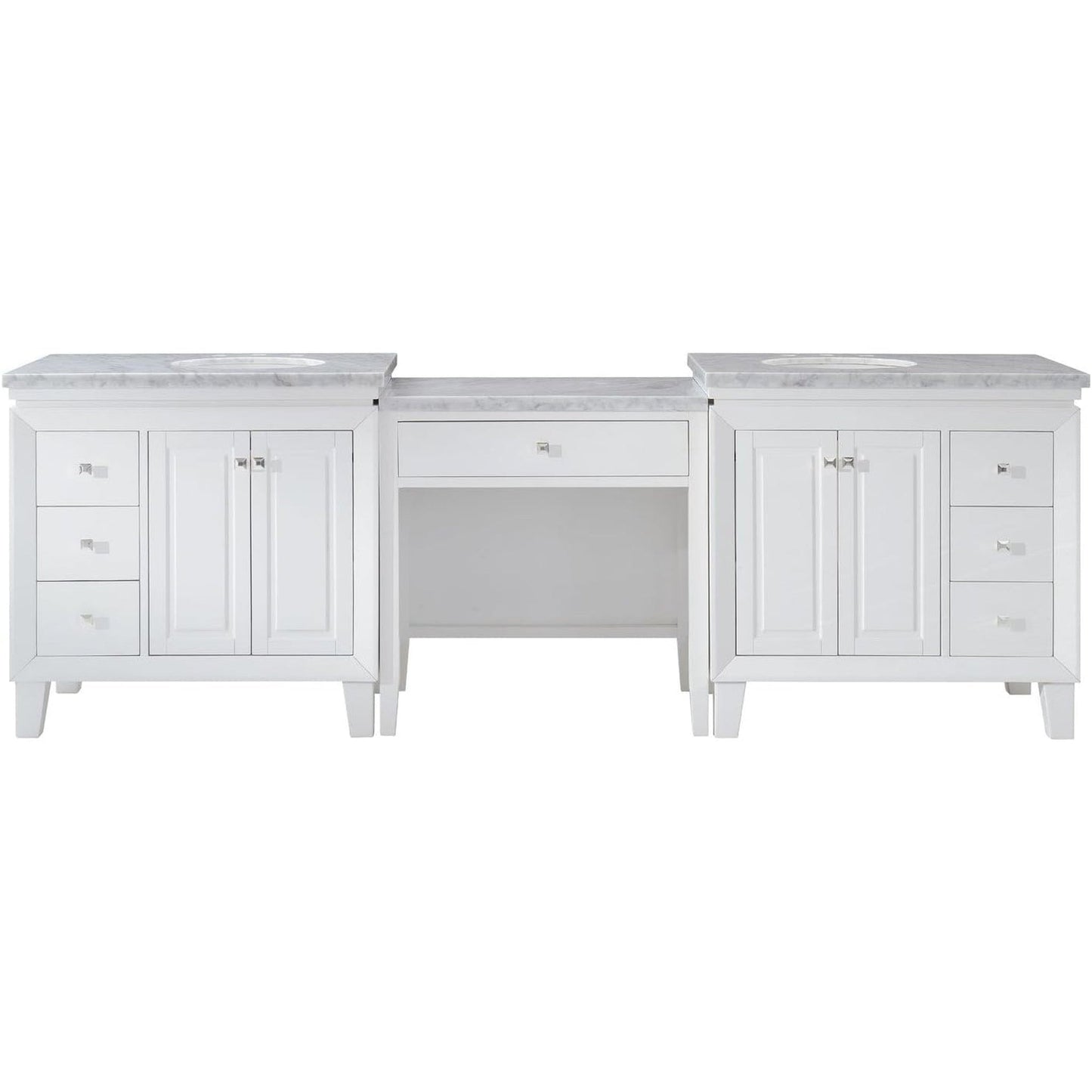 Silkroad Exclusive 103" Double Sink White Modular Bathroom Vanity With Carrara White Marble Countertop and White Ceramic Undermount Sink - V0320WW103D