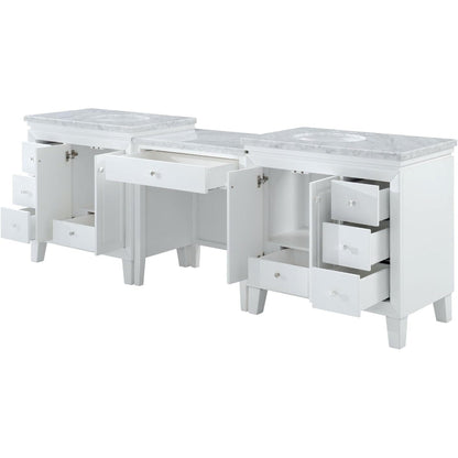 Silkroad Exclusive 103" Double Sink White Modular Bathroom Vanity With Carrara White Marble Countertop and White Ceramic Undermount Sink - V0320WW103D
