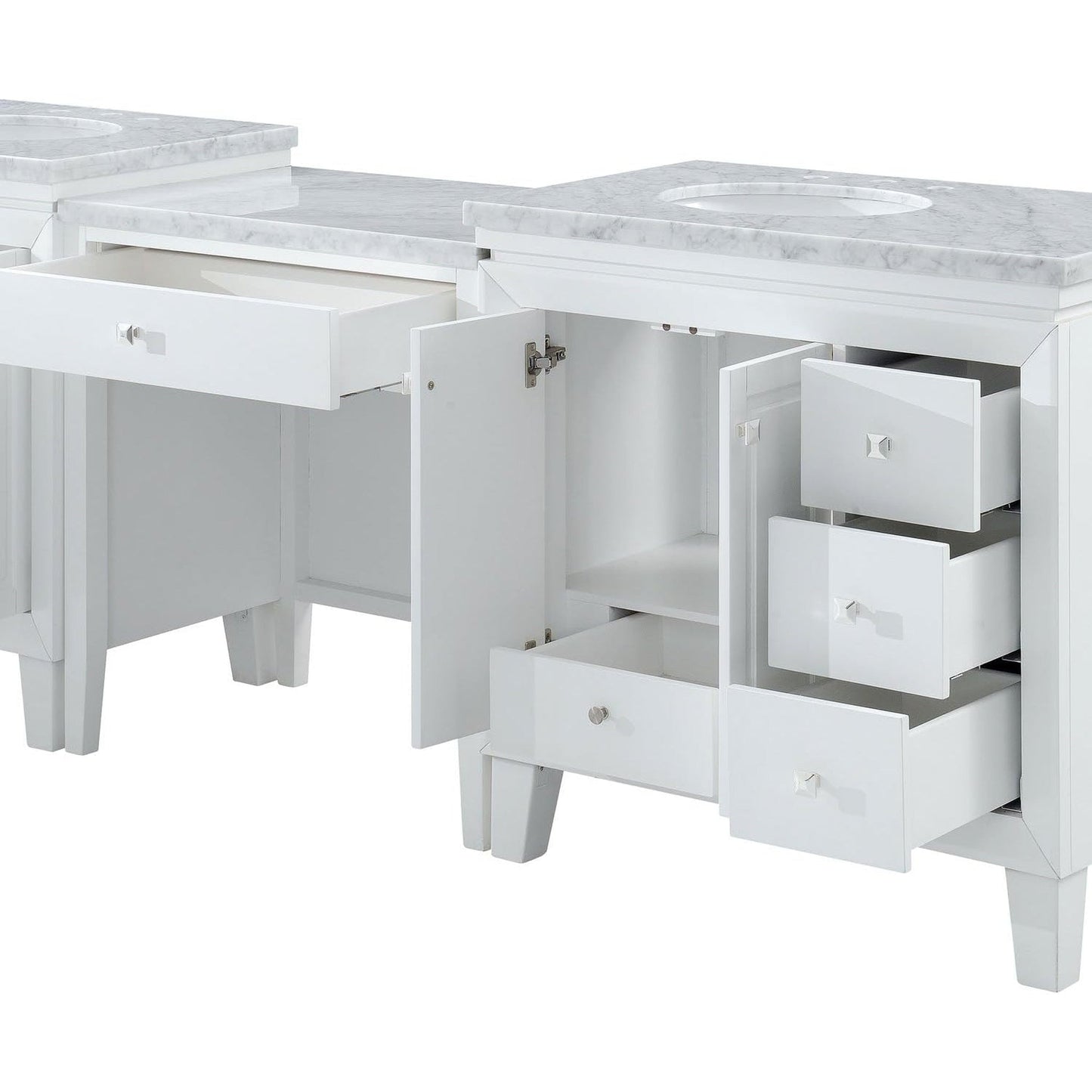Silkroad Exclusive 103" Double Sink White Modular Bathroom Vanity With Carrara White Marble Countertop and White Ceramic Undermount Sink - V0320WW103D