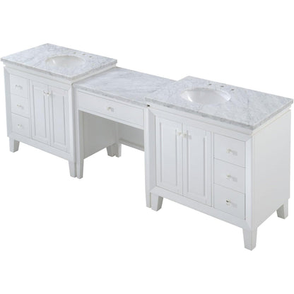 Silkroad Exclusive 103" Double Sink White Modular Bathroom Vanity With Carrara White Marble Countertop and White Ceramic Undermount Sink - V0320WW103D