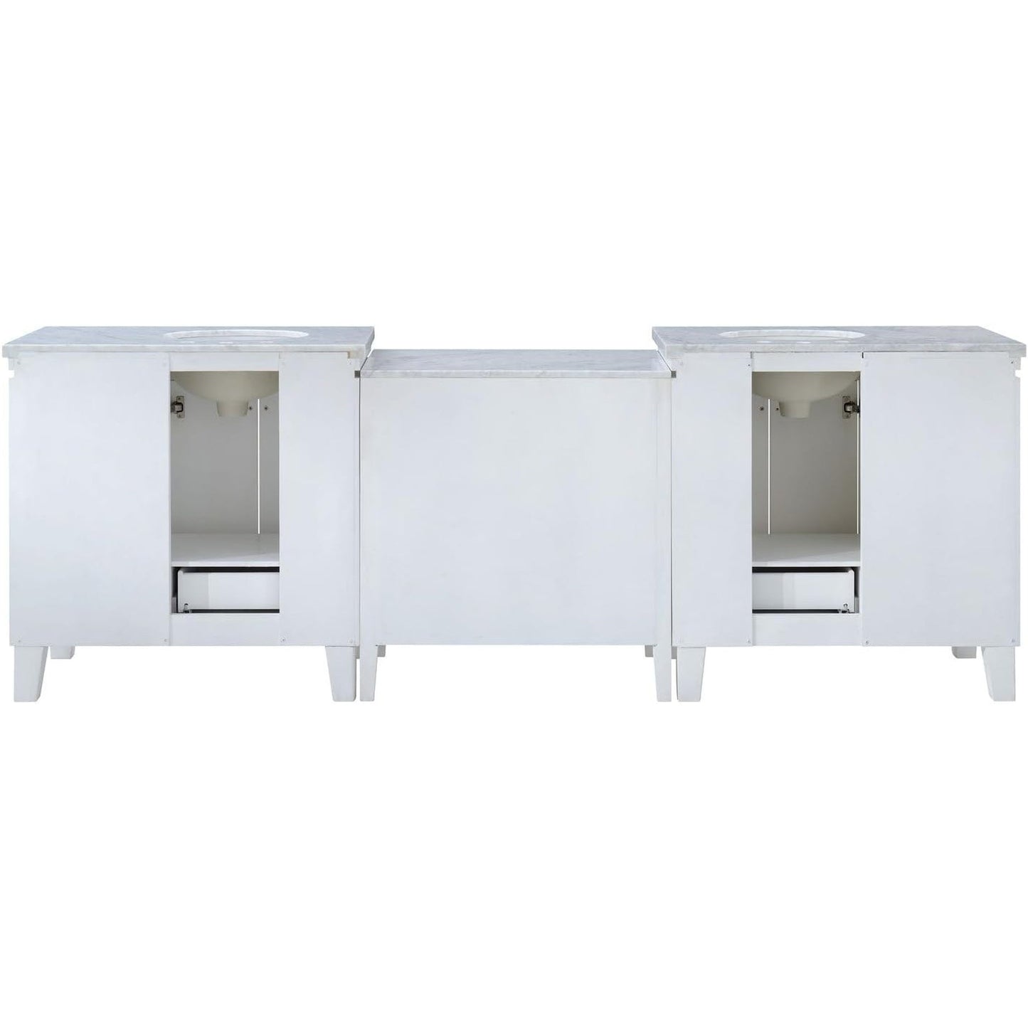 Silkroad Exclusive 103" Double Sink White Modular Bathroom Vanity With Carrara White Marble Countertop and White Ceramic Undermount Sink - V0320WW103D