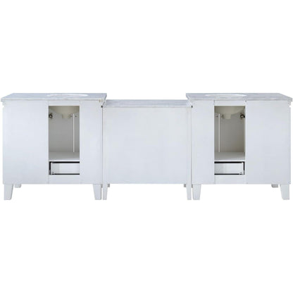 Silkroad Exclusive 103" Double Sink White Modular Bathroom Vanity With Carrara White Marble Countertop and White Ceramic Undermount Sink - V0320WW103D