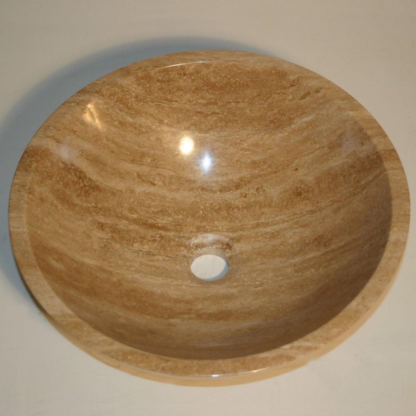 Silkroad Exclusive 17" Round Matted Beige Brown Travertine Stone Vessel Sink - SRS-0029B-P