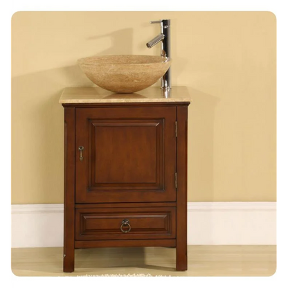 Silkroad Exclusive 22" Single Sink American Chestnut Bathroom Vanity With Travertine Bevel Edge Countertop - HYP-0158-T-22