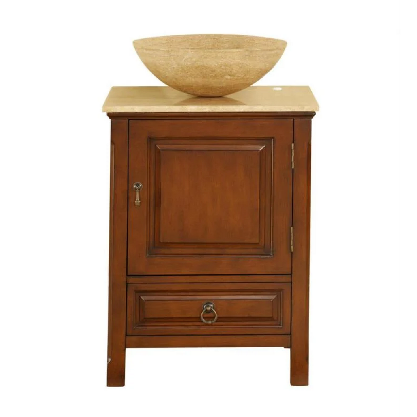 Silkroad Exclusive 22" Single Sink American Chestnut Bathroom Vanity With Travertine Bevel Edge Countertop - HYP-0158-T-22