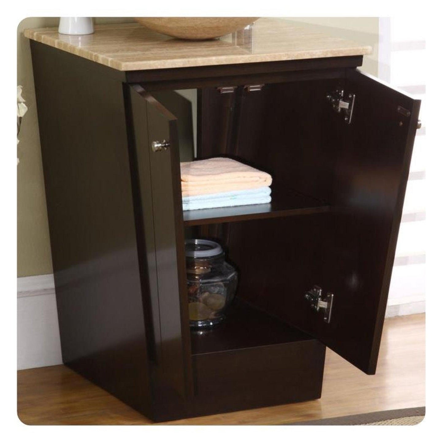 Silkroad Exclusive 22" Single Sink Dark Walnut Bathroom Vanity With Travertine Flat Edge Countertop - HYP-0155-T-22