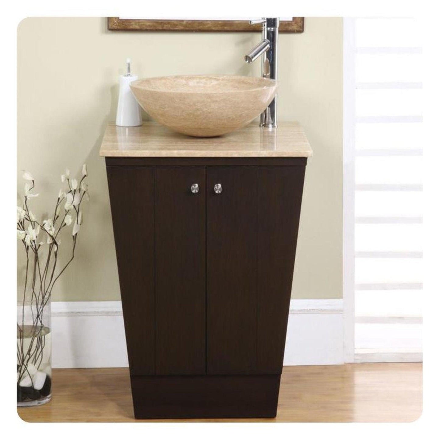 Silkroad Exclusive 22" Single Sink Dark Walnut Bathroom Vanity With Travertine Flat Edge Countertop - HYP-0155-T-22