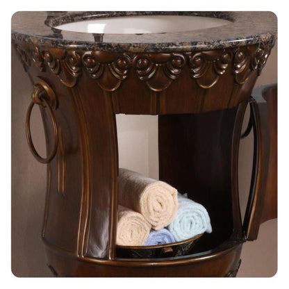 Silkroad Exclusive 23" Single Sink Walnut Bathroom Vanity With Baltic Brown Granite Countertop and Ivory Ceramic Undermount Sink - HYP-0141-BB-UIC-23