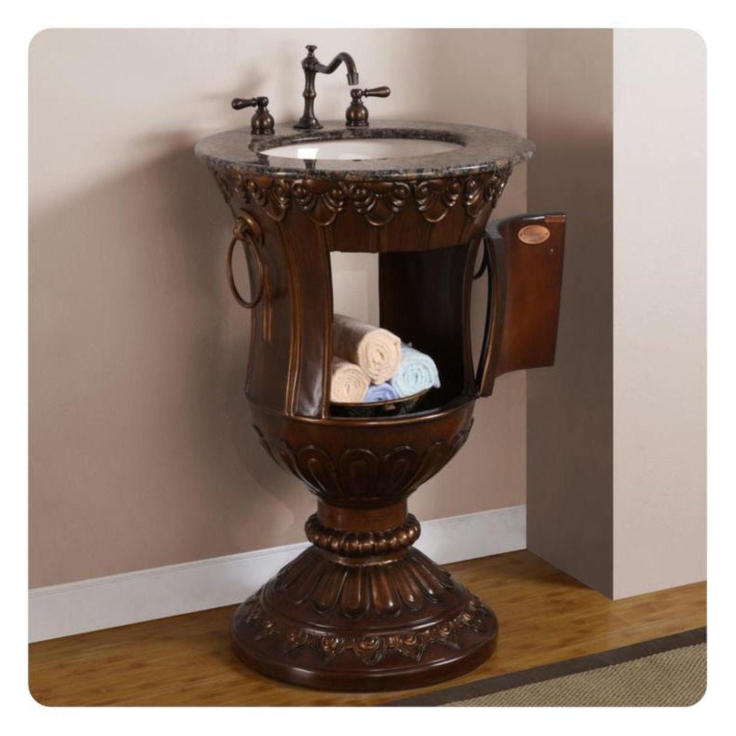 Silkroad Exclusive 23" Single Sink Walnut Bathroom Vanity With Baltic Brown Granite Countertop and Ivory Ceramic Undermount Sink - HYP-0141-BB-UIC-23