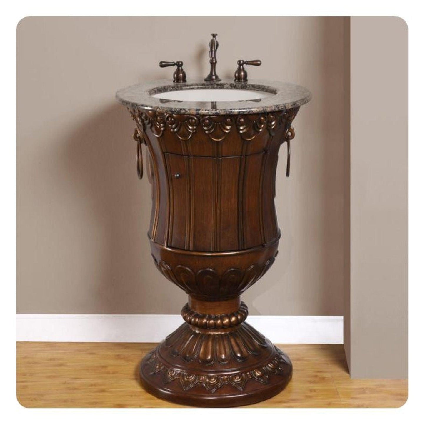 Silkroad Exclusive 23" Single Sink Walnut Bathroom Vanity With Baltic Brown Granite Countertop and Ivory Ceramic Undermount Sink - HYP-0141-BB-UIC-23
