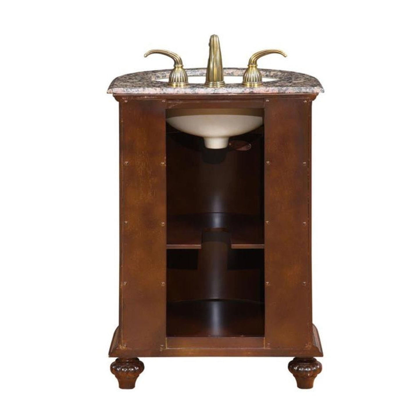 Silkroad Exclusive 24" Single Sink English Chestnut Bathroom Vanity With Baltic Brown Granite Countertop and Ivory Ceramic Undermount Sink - HYP-0135-BB-UIC-24