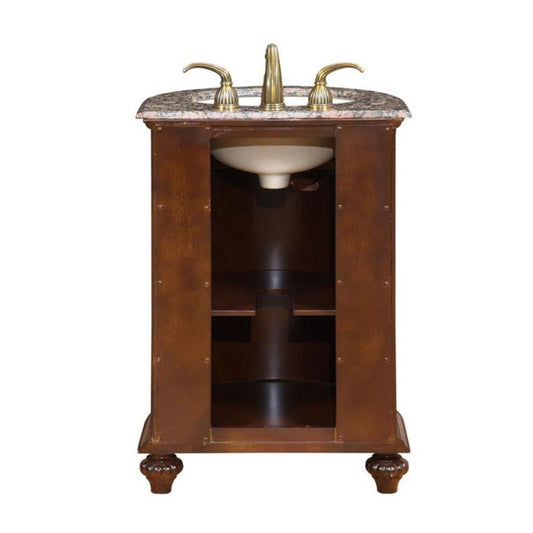 Silkroad Exclusive 24" Single Sink English Chestnut Bathroom Vanity With Baltic Brown Granite Countertop and Ivory Ceramic Undermount Sink - HYP-0135-BB-UIC-24