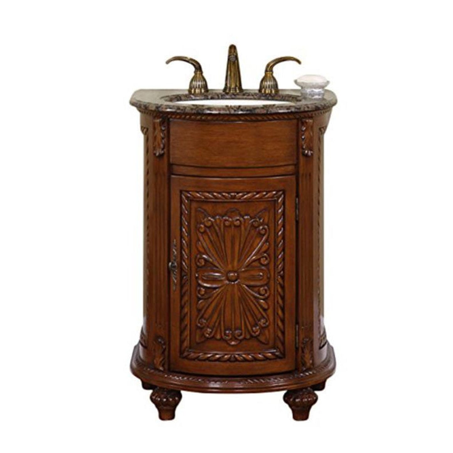 Silkroad Exclusive 24" Single Sink English Chestnut Bathroom Vanity With Baltic Brown Granite Countertop and Ivory Ceramic Undermount Sink - HYP-0135-BB-UIC-24