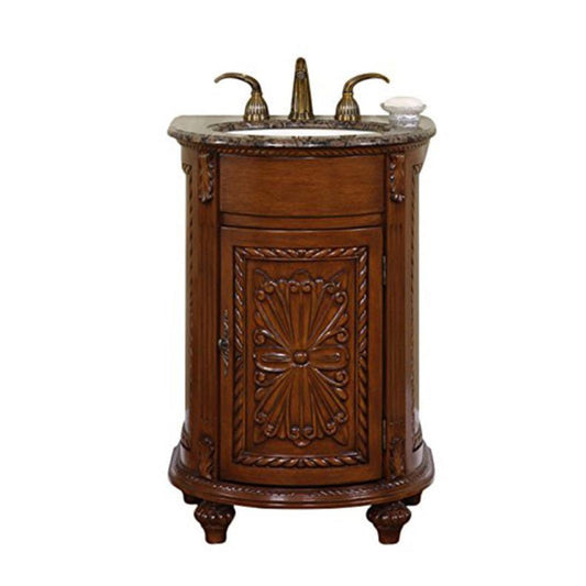 Silkroad Exclusive 24" Single Sink English Chestnut Bathroom Vanity With Baltic Brown Granite Countertop and Ivory Ceramic Undermount Sink - HYP-0135-BB-UIC-24