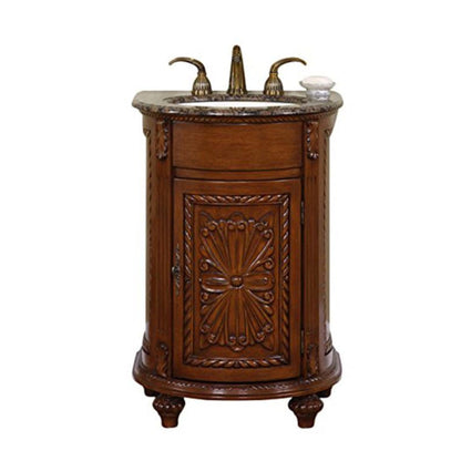 Silkroad Exclusive 24" Single Sink English Chestnut Bathroom Vanity With Baltic Brown Granite Countertop and Ivory Ceramic Undermount Sink - HYP-0135-BB-UIC-24