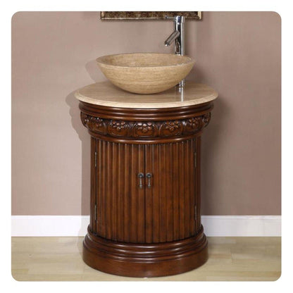 Silkroad Exclusive 24" Single Sink English Chestnut Bathroom Vanity With Travertine Ogee Edge Countertop - HYP-0160-T-24