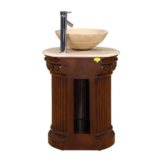 Silkroad Exclusive 24" Single Sink English Chestnut Bathroom Vanity With Travertine Ogee Edge Countertop - HYP-0160-T-24