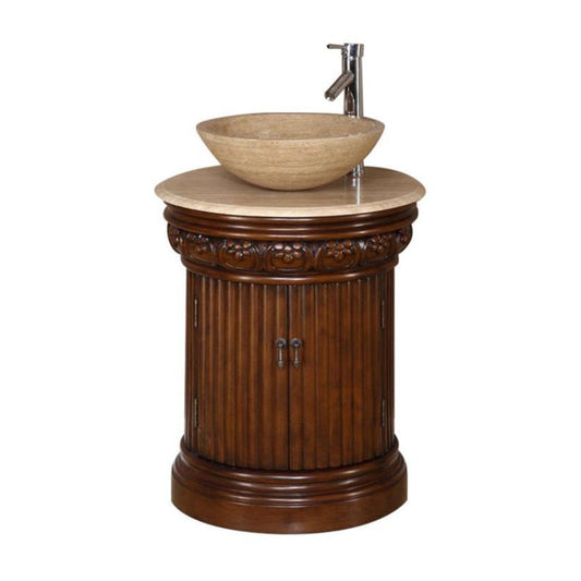 Silkroad Exclusive 24" Single Sink English Chestnut Bathroom Vanity With Travertine Ogee Edge Countertop - HYP-0160-T-24