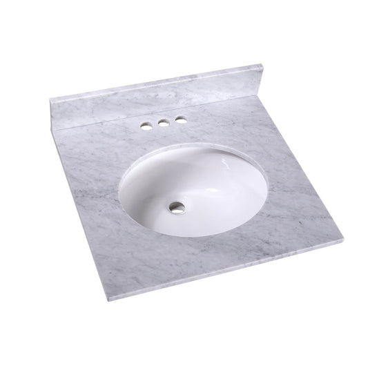 Silkroad Exclusive 24" x 22" White Carrara Marble Vanity Top With White Single Oval Undermount Sink and 4" Backsplash - T24C07