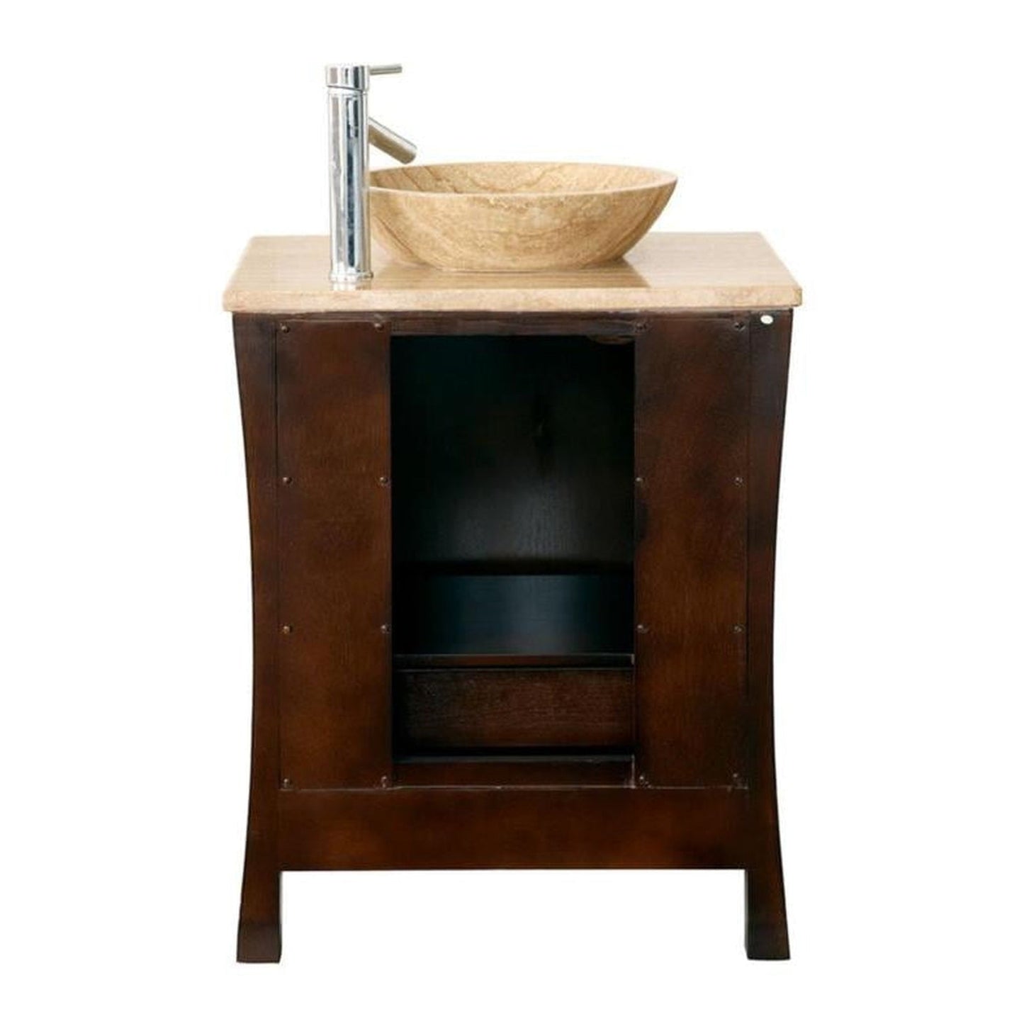 Silkroad Exclusive 26" Single Sink Red Chestnut Bathroom Vanity With Travertine Countertop and Travertine Round Vessel Sink - HYP-0714-T-TT-26