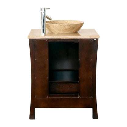 Silkroad Exclusive 26" Single Sink Red Chestnut Bathroom Vanity With Travertine Countertop and Travertine Round Vessel Sink - HYP-0714-T-TT-26