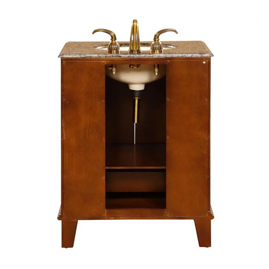 Silkroad Exclusive 28" Single Sink Special Walnut Bathroom Vanity With Baltic Brown Granite Countertop and Ivory Ceramic Undermount Sink - HYP-0207-BB-UIC-28